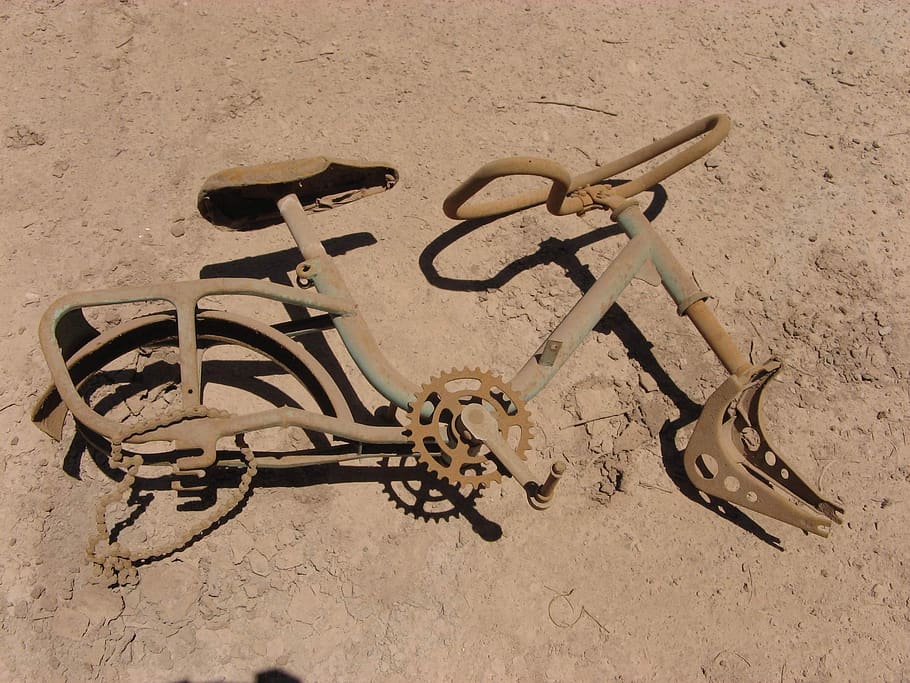 bicycle, chile, rust, carcass, old, broken, high angle view, HD wallpaper