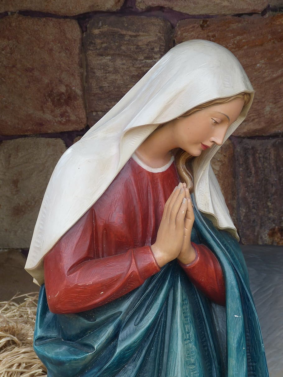 Virgin Mary statue, crib, maria, figure, worship, christmas, nativity scene