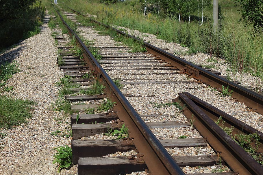 railway track, train, direction, iron, nature, road, rails HD wallpaper