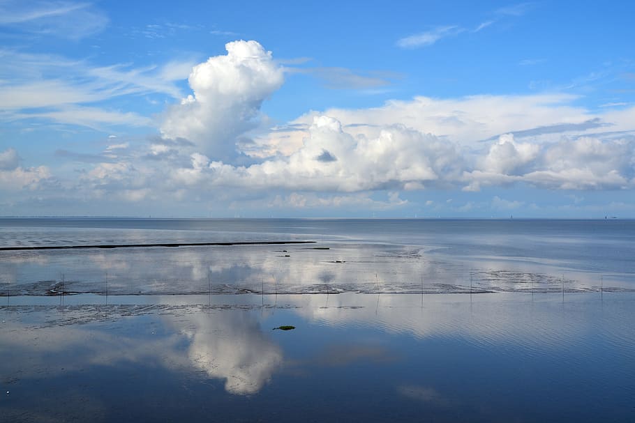 Clouds, Mirroring, Water, Blue, Blue, Sea, sky, reflection HD wallpaper