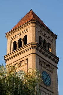 clock tower, spokane, washington, riverfront, architecture HD wallpaper