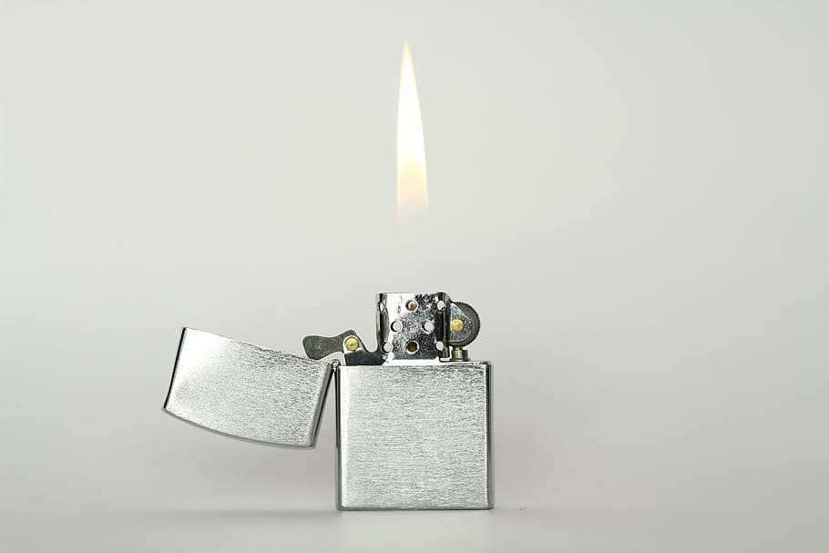 gray lighted flip-lighter, fire, the flame, firefox, studio shot HD wallpaper