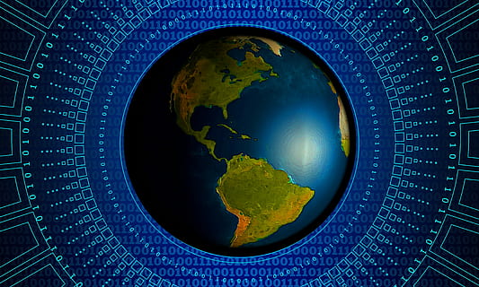 earth illustration, globe, technology, binary, one, null, space HD wallpaper