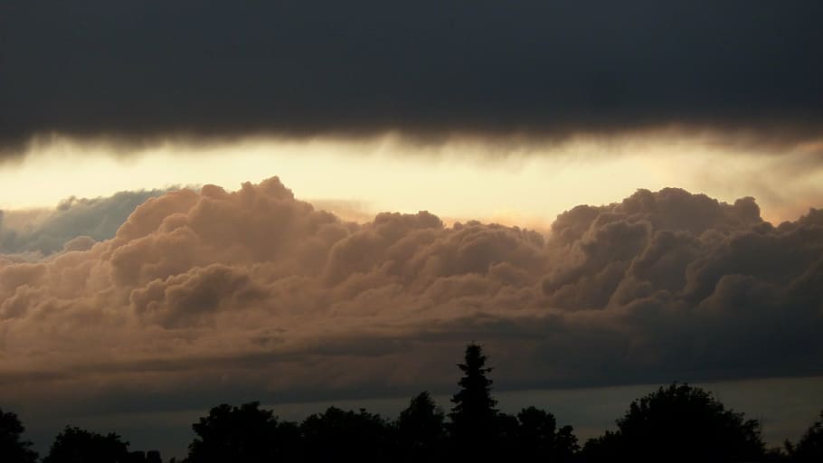 silhouette photography of trees under white clouds, abendstimmung HD wallpaper