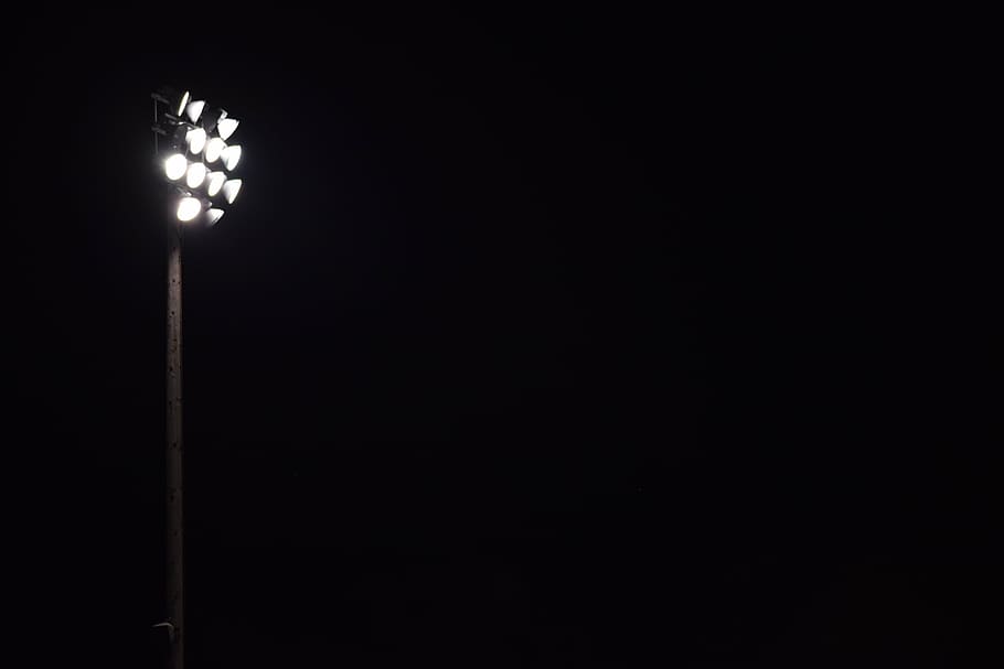 street light in dark room, stadium, lights, sport, backgrounds, HD wallpaper