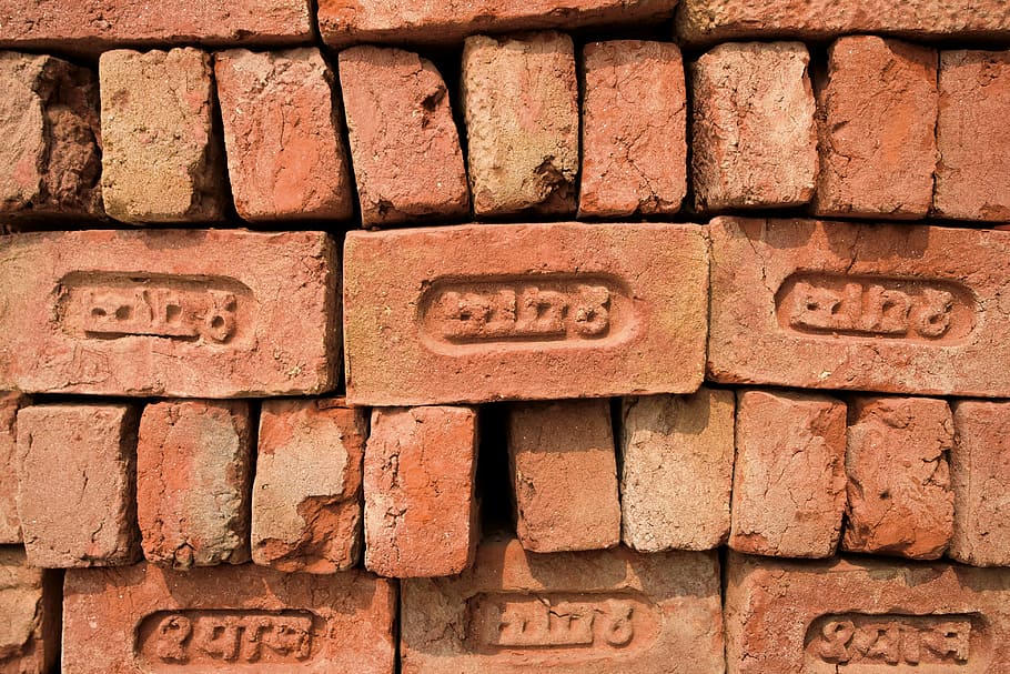 Red, Brick, Indian, inscriptive, sanskrit, brick wall, backgrounds HD wallpaper