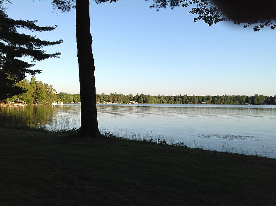 lake, nature, reflection, summer, sky, blue, water, spring HD wallpaper