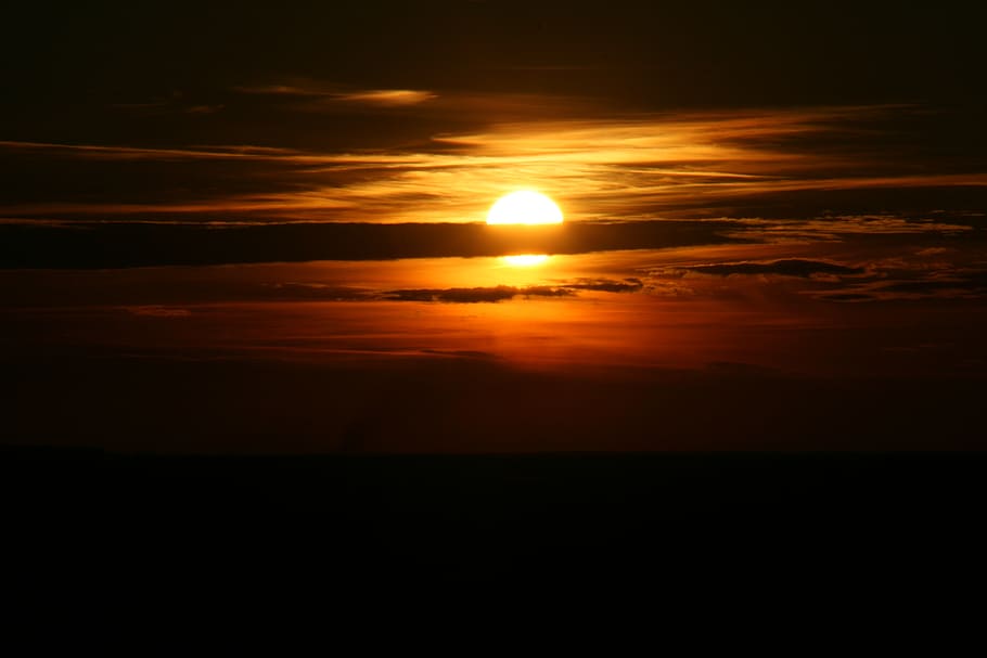 sunset, sky, cloud, red, in the evening, nature, dusk, orange Color HD wallpaper