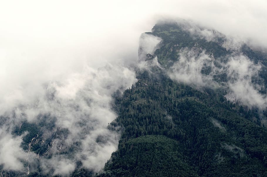 untitled, aerial, view, mountain, covered, white, clouds, grey HD wallpaper