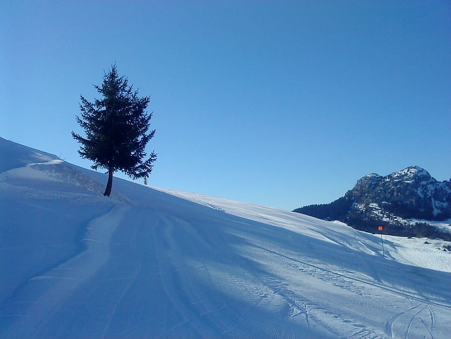 snow, ski, mountain, winter, alps, landscape, sky, france, nature HD wallpaper