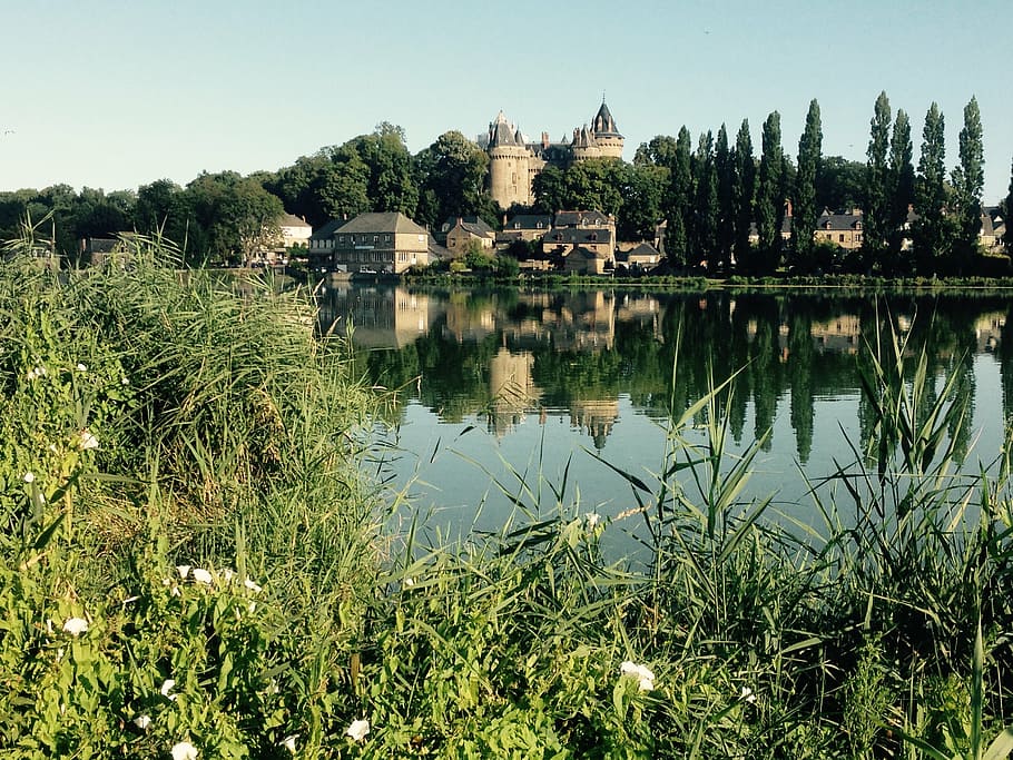 castle, reflection, brittany, water, mirror, architecture, river HD wallpaper