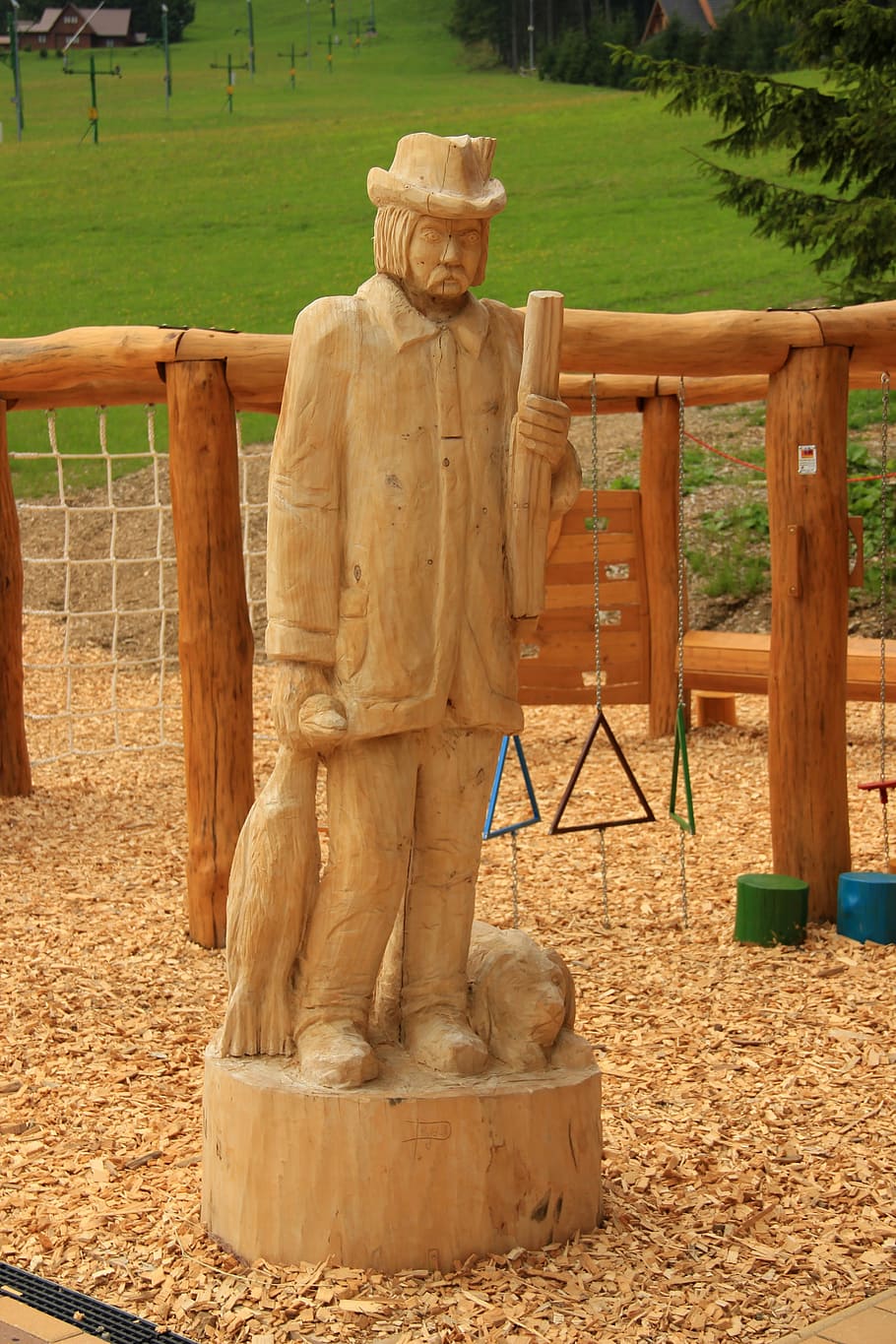 statue, wood, hunter, art and craft, sculpture, representation HD wallpaper