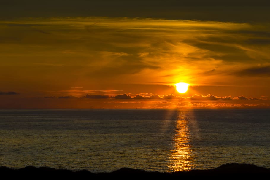 sunset, evening, evening sun, sky, scenics - nature, water HD wallpaper