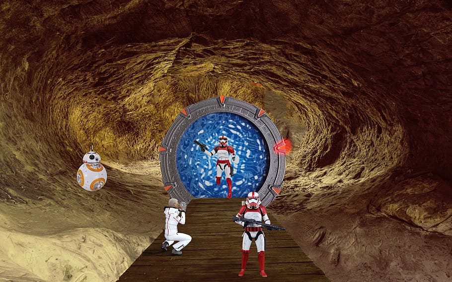 fantasy, cave, science fiction, stargate, photo montage, forward HD wallpaper