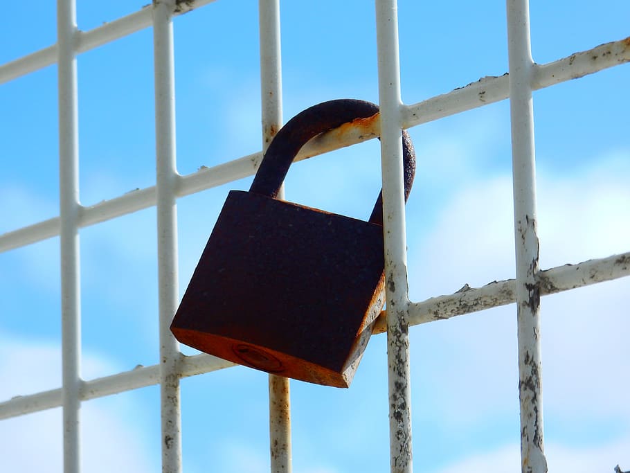 Castle, Grid, Metal, Padlock, Sky, stainless, day, window, outdoors HD wallpaper