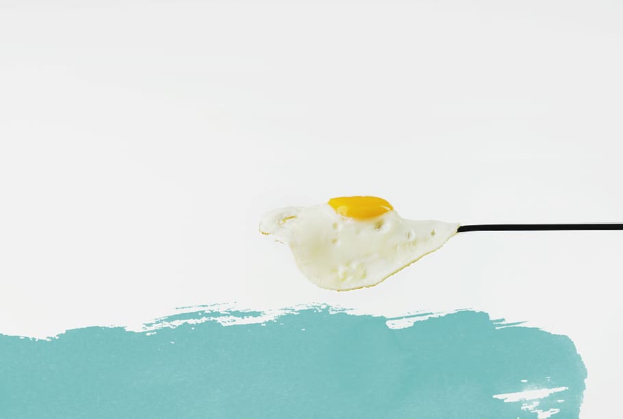 egg on white surface, fried egg, creative, food, yellow, black HD wallpaper