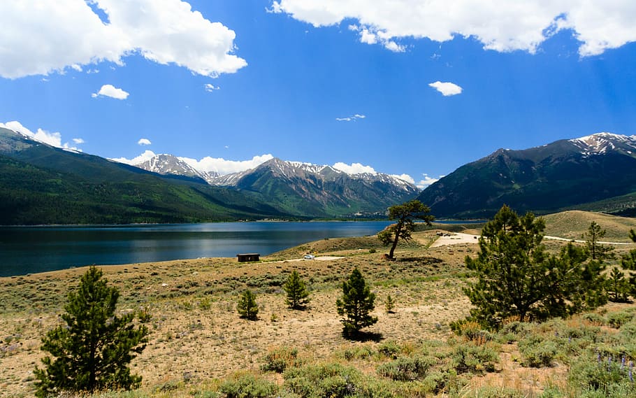 view, mountains, landscape, usa, natural, blue, mountain lake HD wallpaper