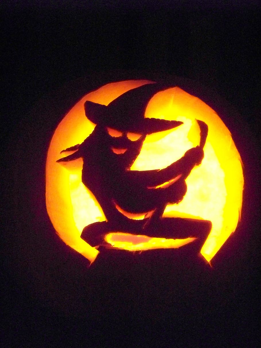 jack-o-lantern, pumpkin, halloween, witch, carved, orange color HD wallpaper