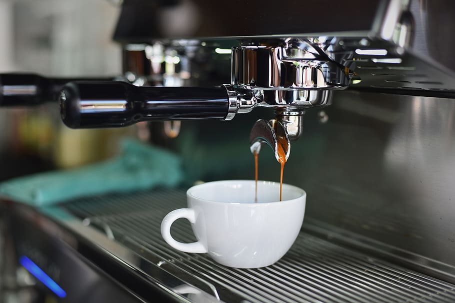 stainless steel coffee maker, cafe, wood, hot, mug, cup, white HD wallpaper