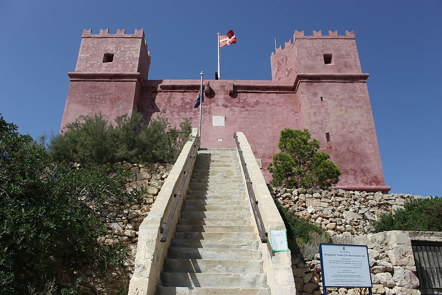castle, red, malta, architecture, medieval, building, old, history HD wallpaper