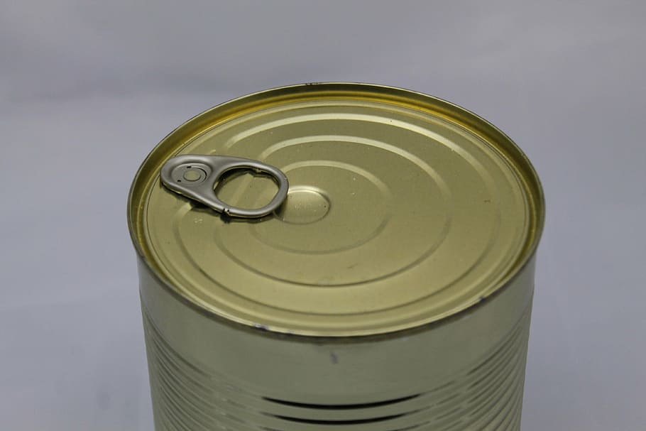 gray label can, tin can, canning, stew, gold, soup, made a HD wallpaper