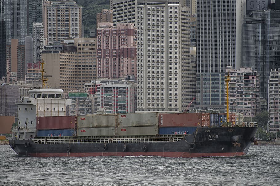 ship, frachtschiff, container ship, shipping, water, hong kong HD wallpaper