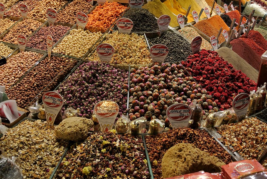 seeds in boxes at daytime, spice, grand bazaar, istanbul, turkey, HD wallpaper