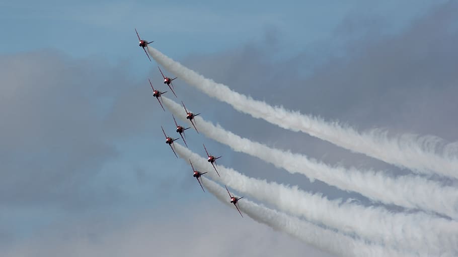 aircrafts performing aerobatic, planes, red arrows, display HD wallpaper