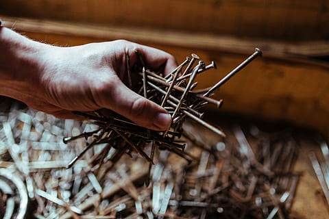 Tools, nails and bolts in a workshop, wooden, metal, nuts, diy HD wallpaper
