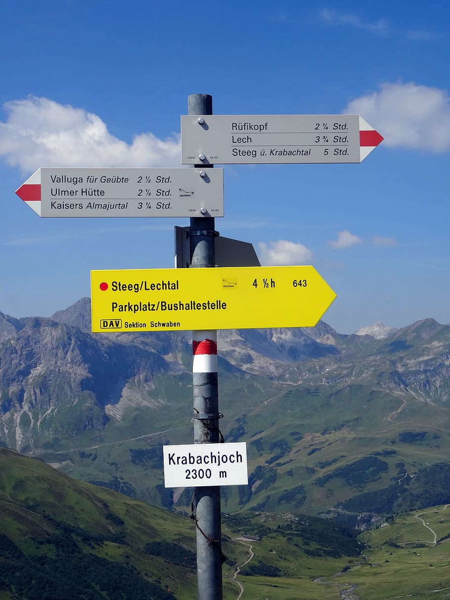 signalling, panels, indication, paths, mountain, austria, communication, HD wallpaper
