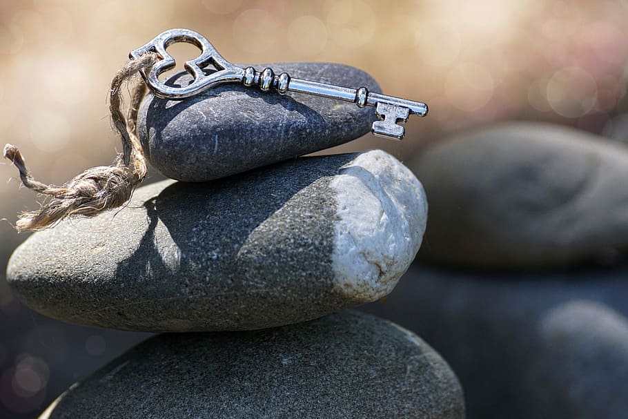 key placed on stack stones, balance, harmony, inspiration, intuition, HD wallpaper