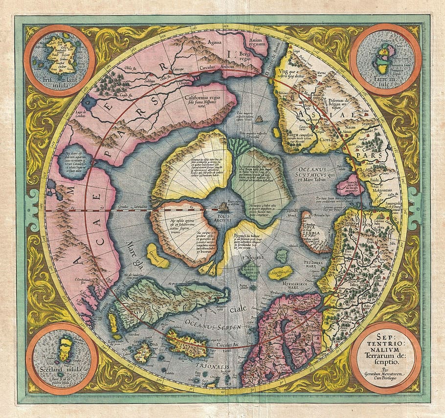 Hondius Map picturing the Frobisher Strait in Nunavut, Canada