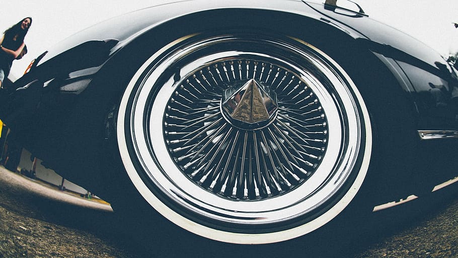 fish-eye lens photography of chrome-colored wheel, automobile HD wallpaper