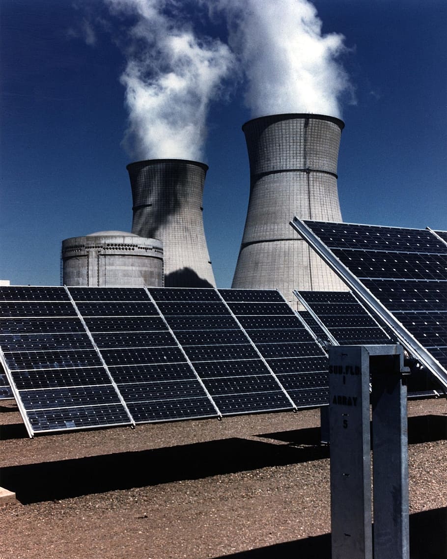 photo of solar panels and gray exhaust system, solar panel array HD wallpaper