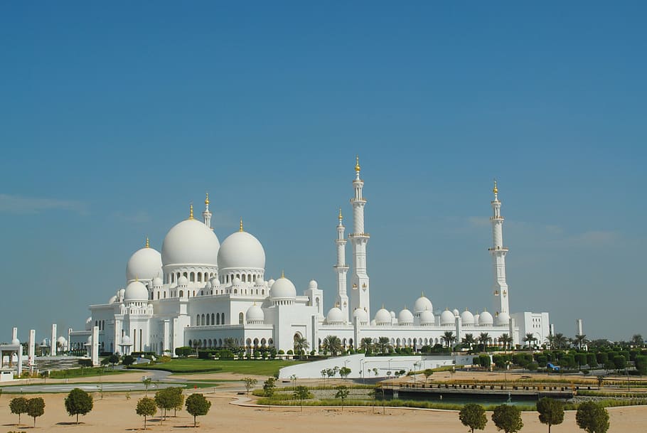white mosque at daytime, Abu Dhabi, emirates, orient, sheikh zayid mosque