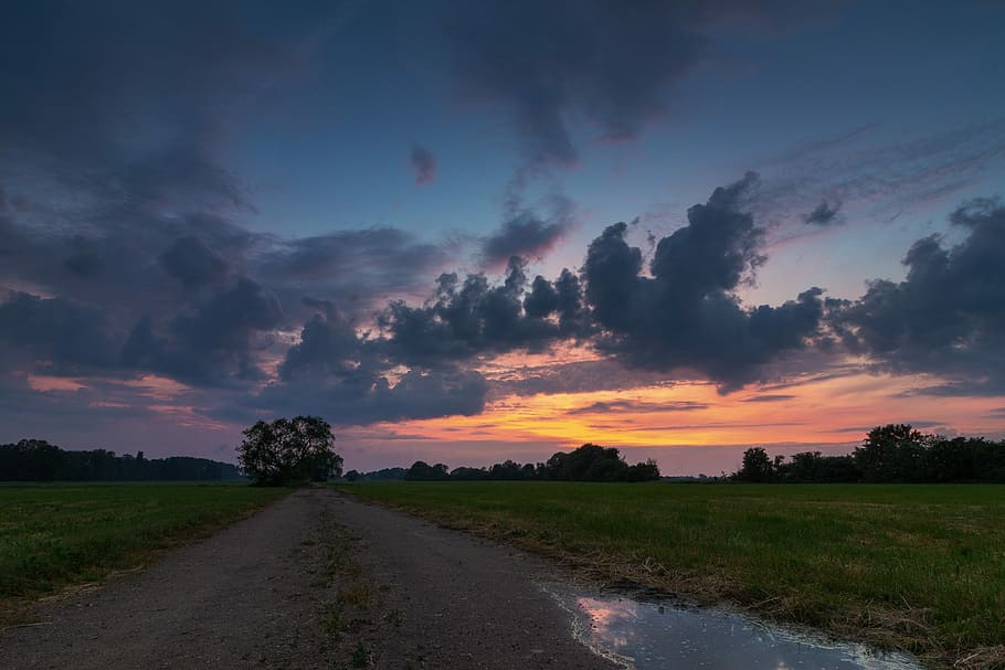 sunset, clouds, abendstimmung, afterglow, trees, sky, cloud - sky HD wallpaper