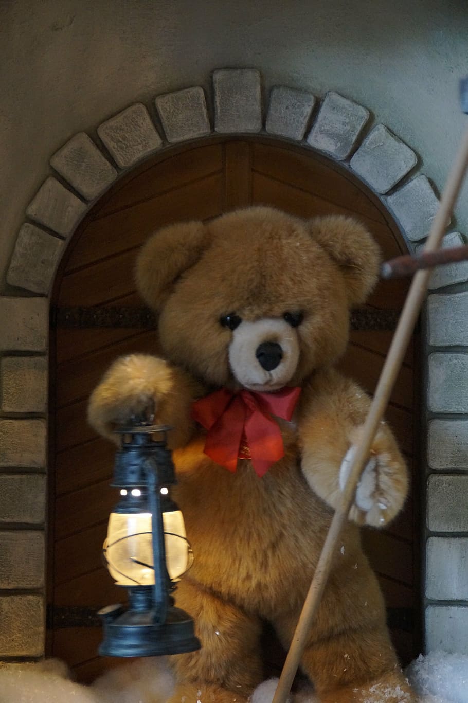 teddy, lamp, guard, door, goal, soft toy, stuffed animal, toys