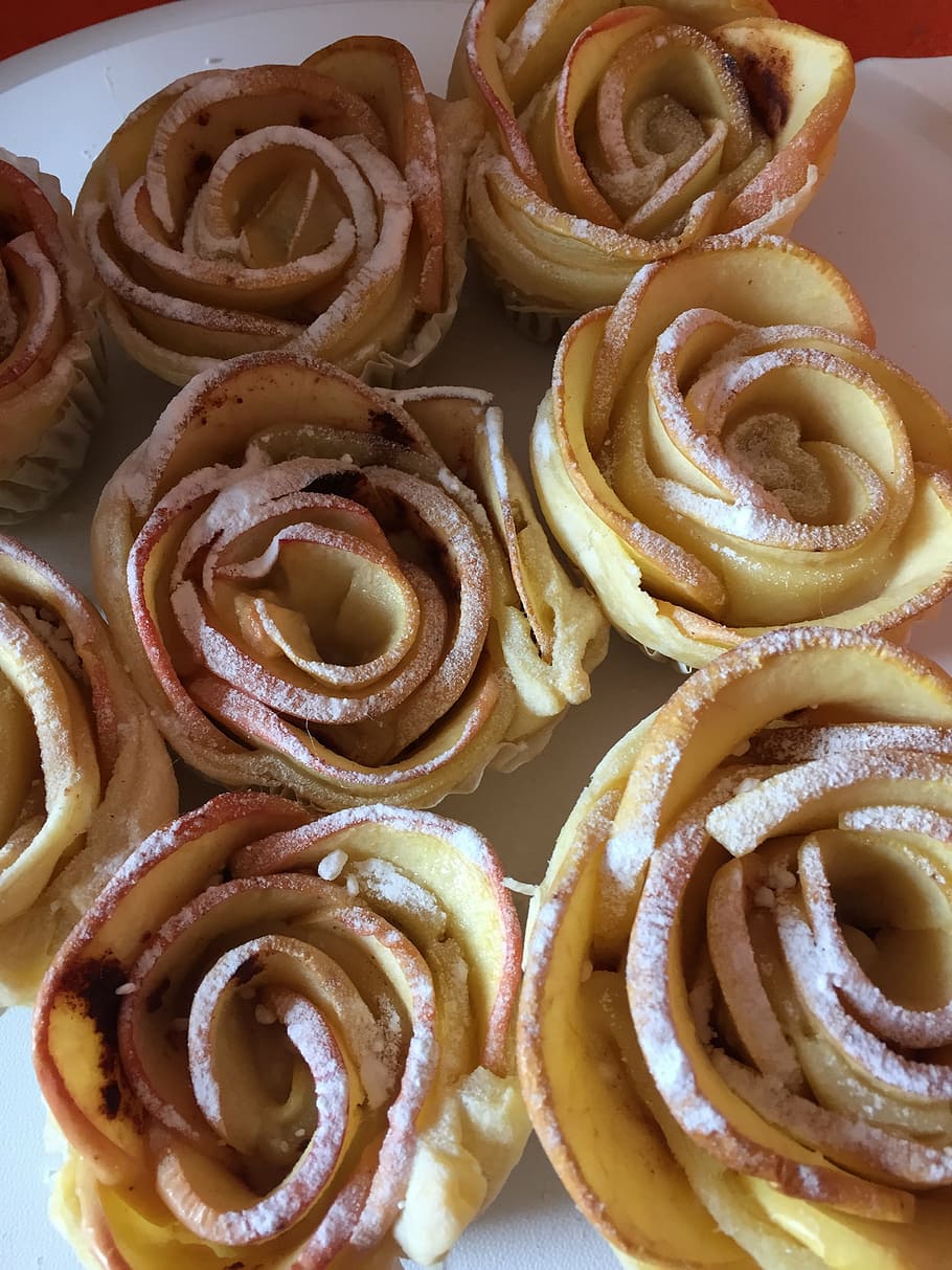 cake, apple roses, muffins, pastries, food and drink, freshness HD wallpaper