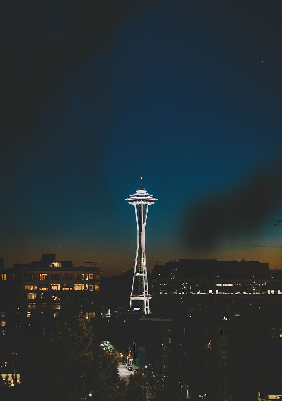 Space Needle, Seattle, Washington, white, lighten, skyscraper