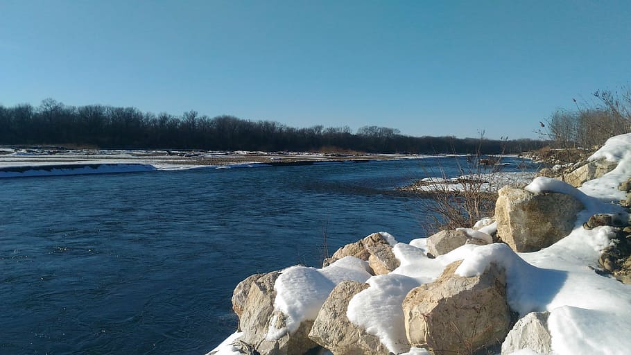 river, lab, in winter, water, cold temperature, sky, beauty in nature HD wallpaper