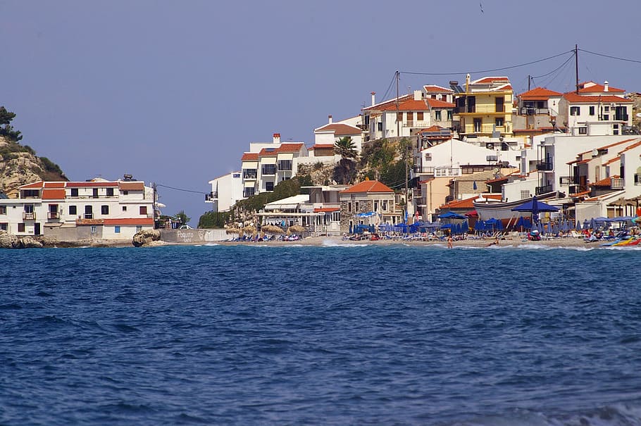 Samos, Greece, Island, Sea, Water, Beach, sun, sky, blue, blue sky