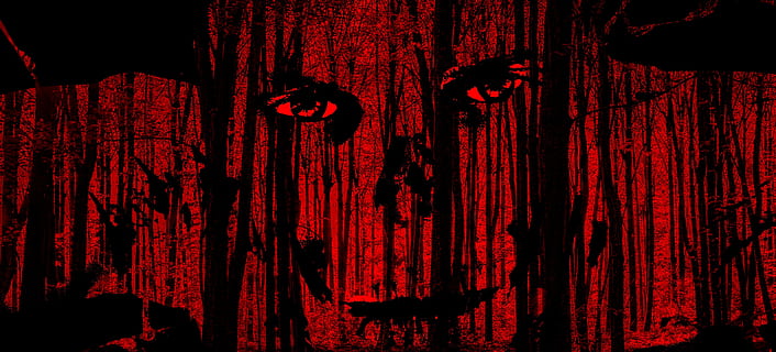 devil wallpaper, halloween, face, horror, forest, trees, body HD wallpaper