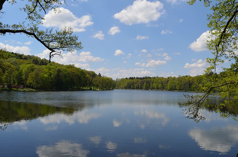 lake, clouds, sky, water, nature, landscape, reflection, blue HD wallpaper