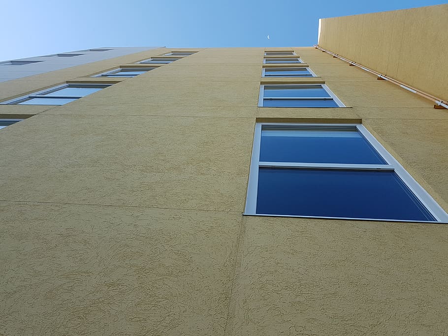 edificio visto desde abajo, ventanas, window, building, perspective, HD wallpaper