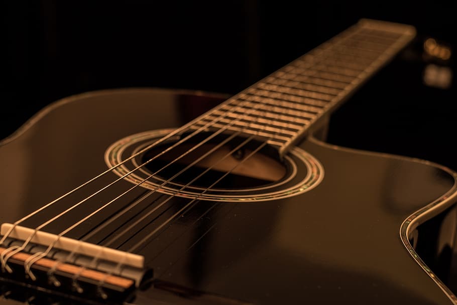 black Venetian cutaway classical guitar, acoustic, music, band, HD wallpaper