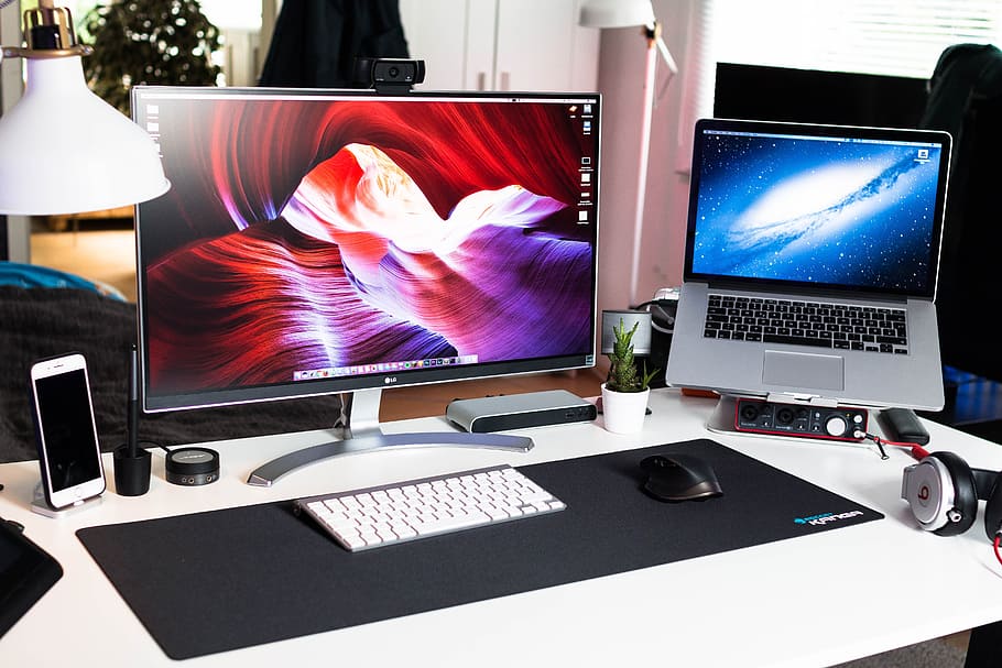 turned on MacBook Pro beside monitor on desk, Grovemade Submission - My Workspace, HD wallpaper