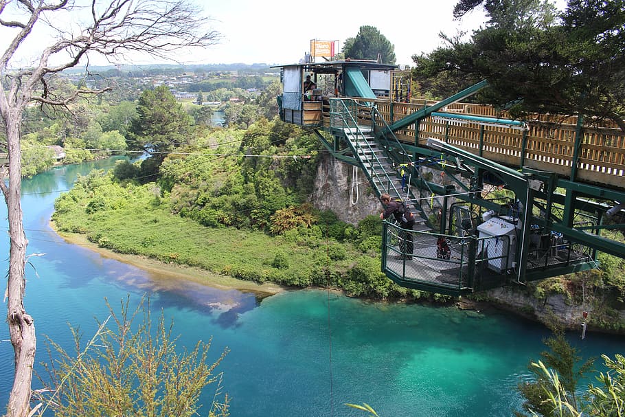 taupo, new zealand, north island, bungee jumping, landscape, HD wallpaper