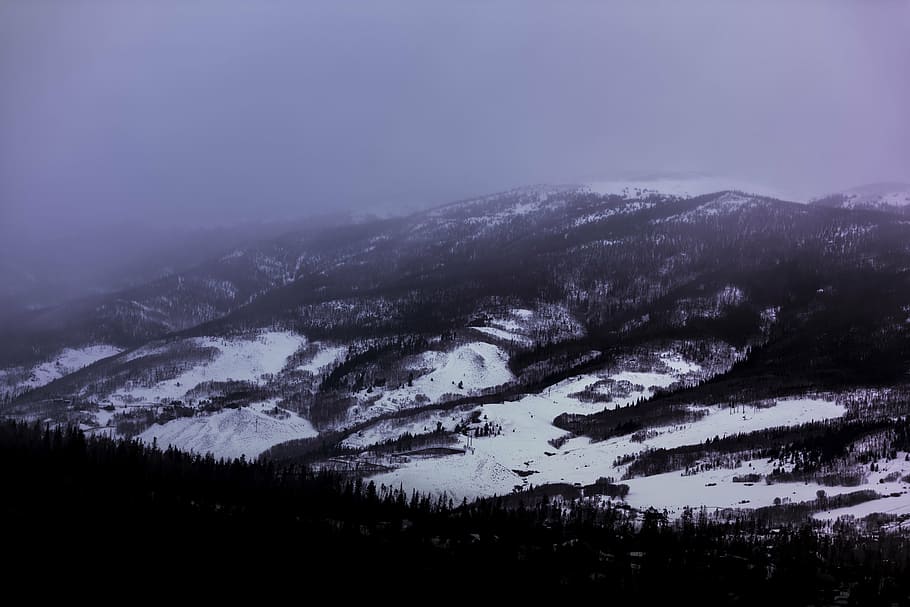 snow covered mountain, winter, white, cold, weather, ice, trees HD wallpaper