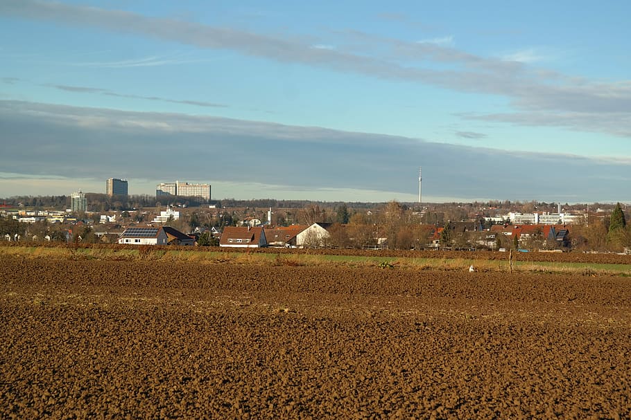 Wolfschlugen, Stuttgart, Arable, Field, tv tower, residential development HD wallpaper