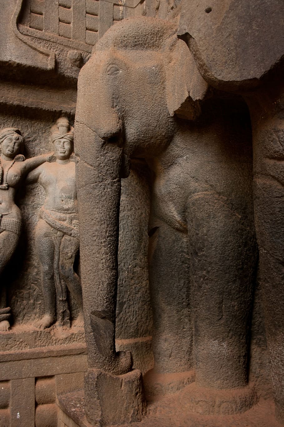 elephant, statue, karla caves, carved stone, india, sculpture, HD wallpaper